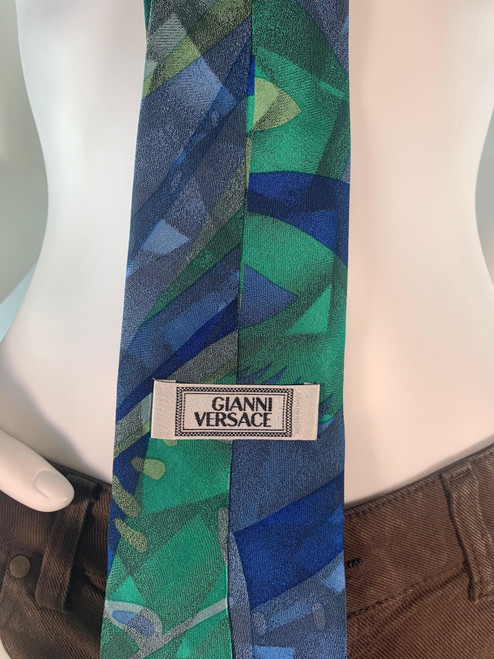 Gianni Versace Blue & Green Abstract Print Tie