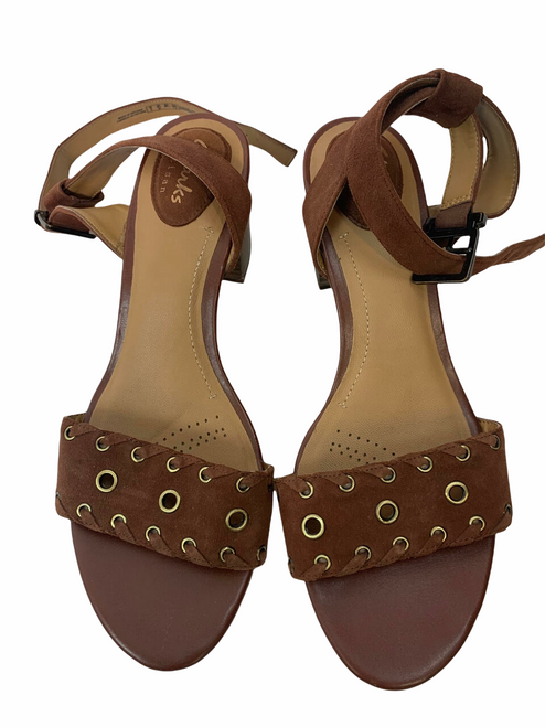 Clarks Artisan Brown Suede Laced Chunky Heels