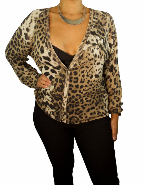 Roberto Cavalli Leopard Print Cardigan Sweater