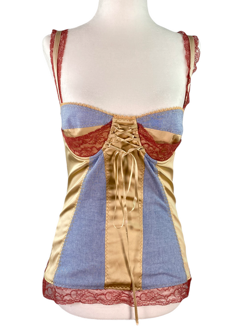 Dolce & Gabbana silk and denim lace corset top