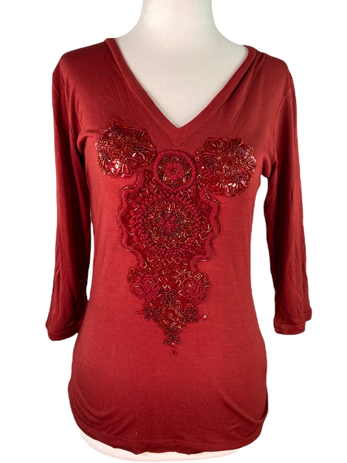 Jean Paul Gaultier brick red beaded top