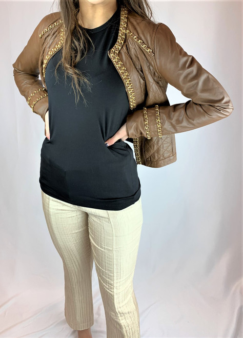 Michael Kors Cognac Leather Jacket with Gold Accents