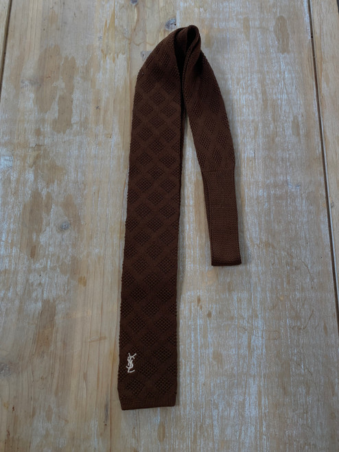 YSL knit square end tie- brick brown