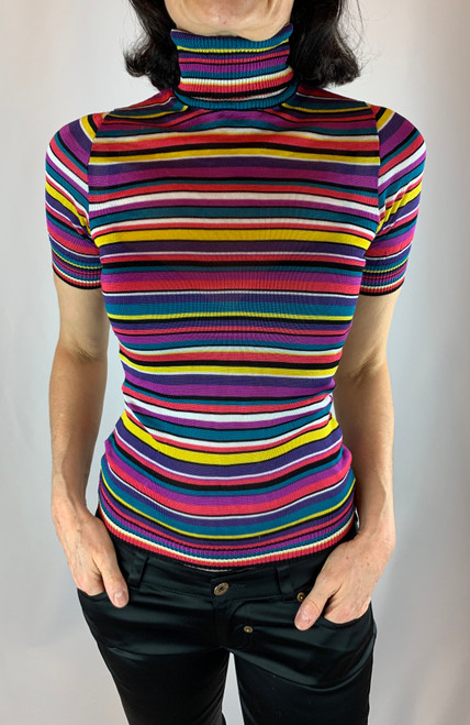 KENZO Multi-Colored Semi-Sheer Short Sleeve Turtleneck Top