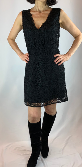 Ermanno Scervino Black Floral Laced V-Neck Dress