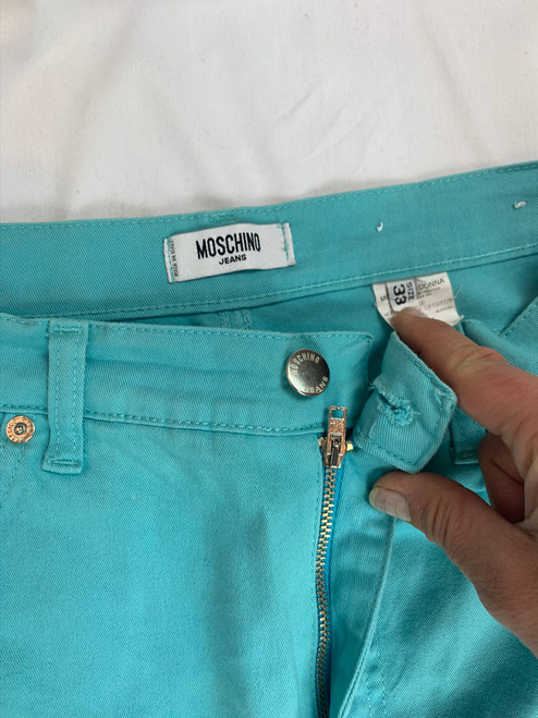Moschino Aqua Jeans/Pants with Peace Symbol Embellishment