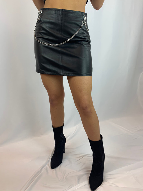 Prada Leather Mini Skirt with Chains
