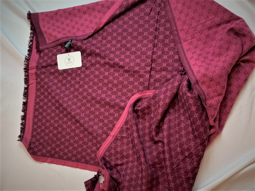 Gucci Raspberry/Magenta Colored Cashmere  Monogram Reversible Shawl
