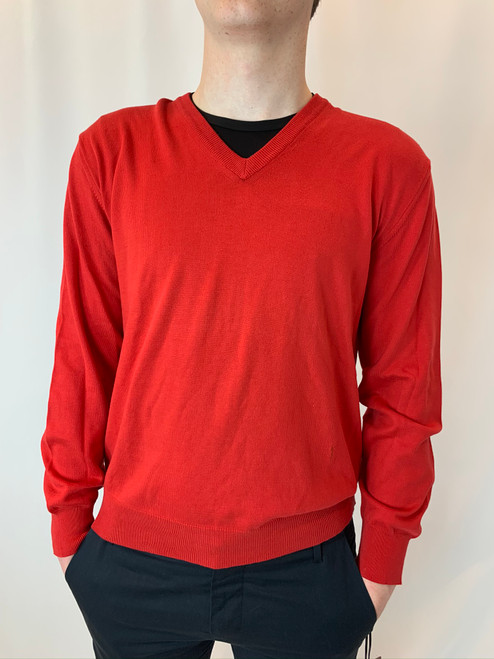 Yves Saint Laurent Pour Homme Red V-Neck Sweater