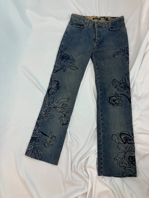 Roberto Cavalli Straight Leg Jeans with Floral Applique