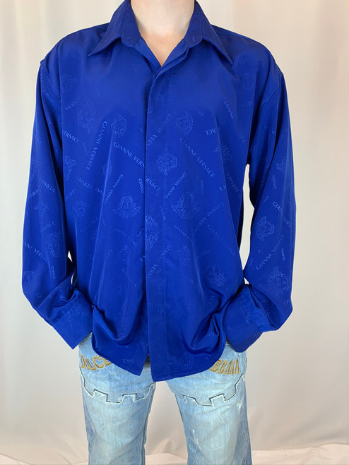 Vintage Gianni Versace Royal Blue Button Down Long Sleeve Shirt