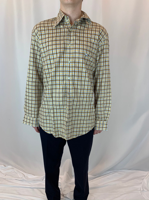 Etro Milano Dotted Plaid Button Down Long Sleeve Shirt