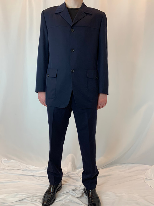 Prada Dark Navy 3 Button Double Pocket Wool Suit