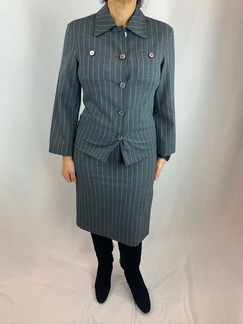 Salvatore Ferragamo Vintage Wool Pinstripe Skirt Suit