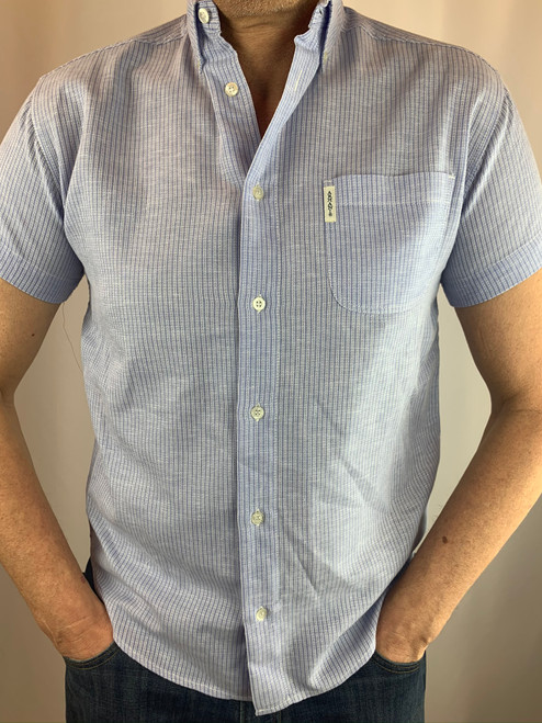 second hand Armani Junior Light Blue Striped Short Sleeve Button Up Shirt front