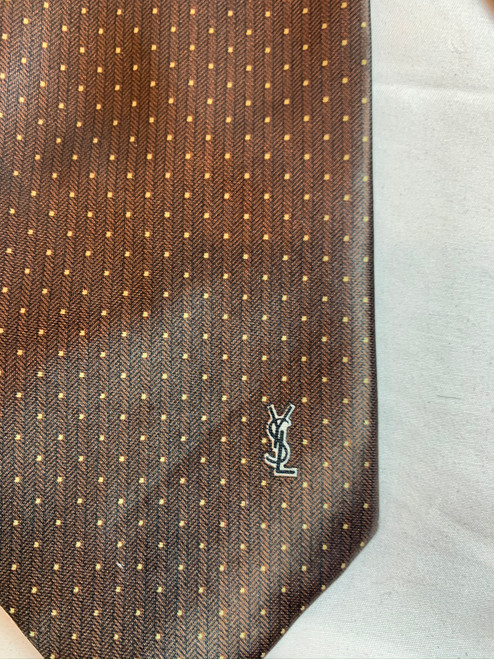 second hand Yves Saint Laurent Silk Brown Dotted Tie