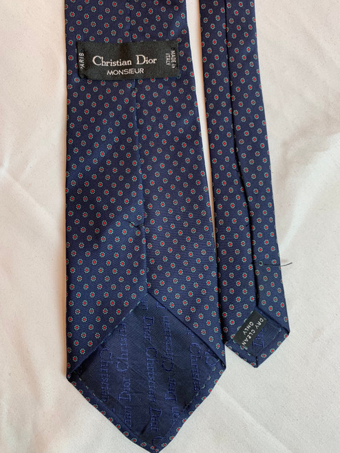 Second hand Christian Dior Navy Dotted Print Silk Tie