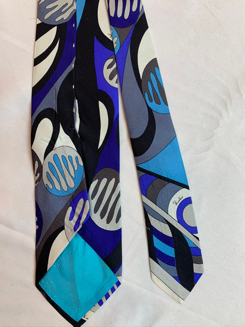 Second hand Emilio Pucci Blue/Gray/White/Black Abstract Design Silk Tie