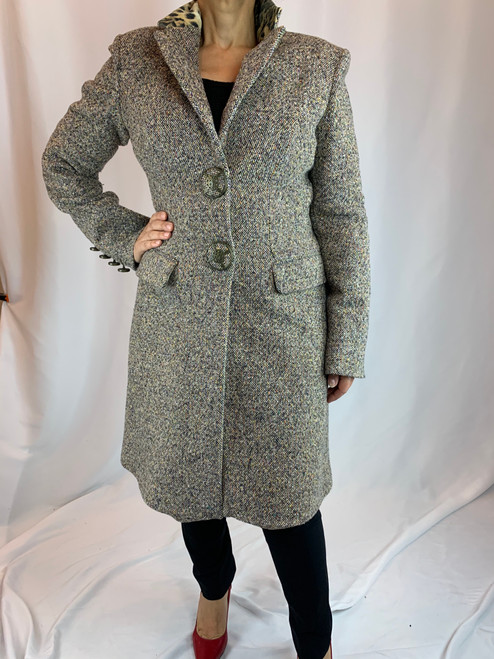 Roberto Cavalli Multicolor Wool Tweed Long Coat front