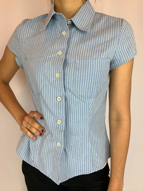 Armani Jeans Vertical Stripe Short Sleeve Button Up front
