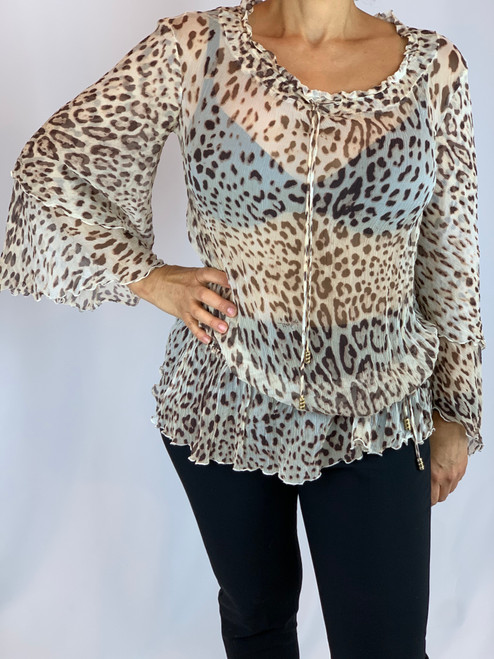 Roberto Cavalli Leopard Print Silk Open Back Blouse front