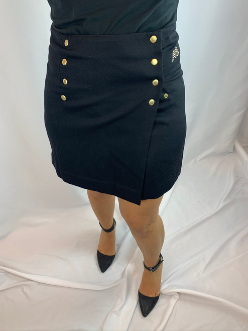 Roccobarocco Gold Buttoned Black Skirt front