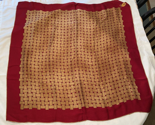 Borbonese Red & Brown Basketweave Print Scarf front