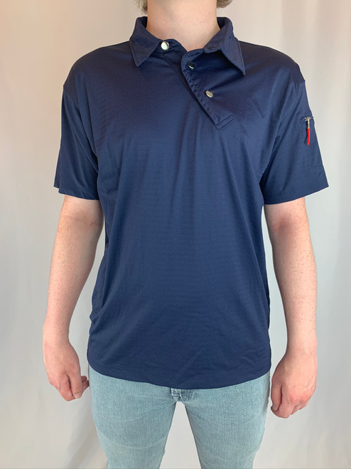 Prada Sideways Placket Navy Sports Polo Shirt front