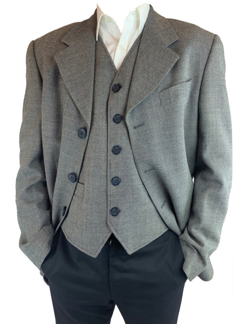 Dolce & Gabbana Gray Brown Two Piece Wool Blazer and Vest Set