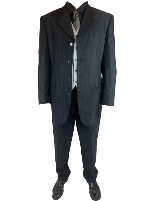 Carlo Pignatelli Three Piece Silver Vest Black Lined Formal Suit