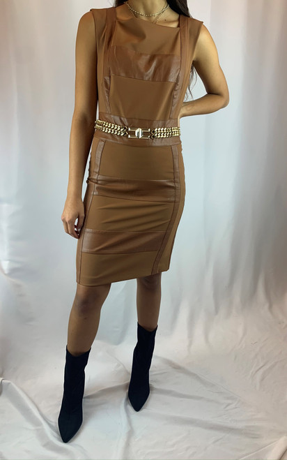 Elisabetta Franchi Gold Belt Tan Dress