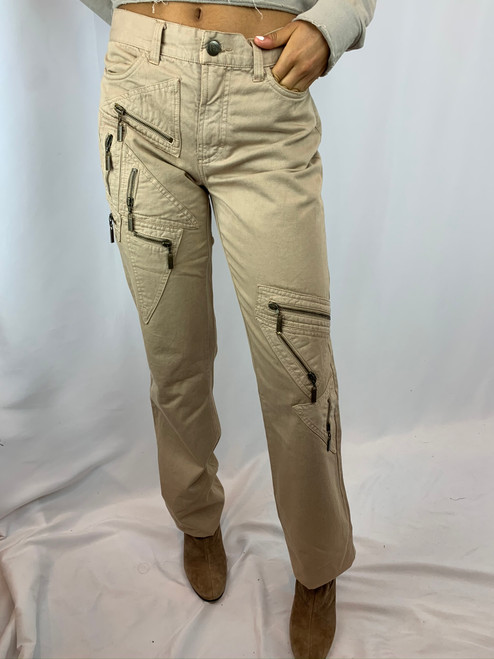 Just Cavalli Khaki Cargo Zipper Straight Leg Pants