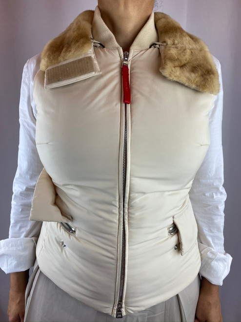 Prada Cream Colored Vest With Wool Collar and Pockets
