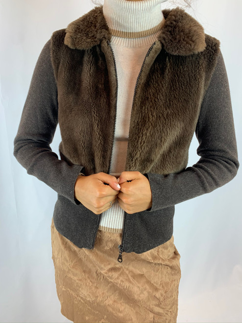 Blumarine Brown Fur and Cashmere Sweater