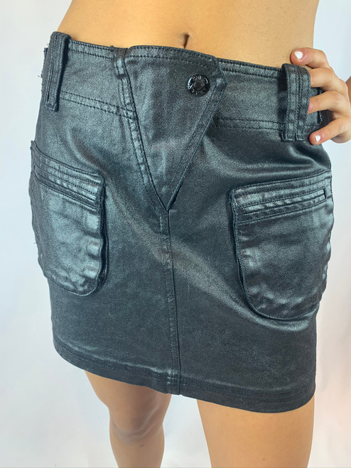 Armani Jeans Shimmer Coated Black Denim Skirt