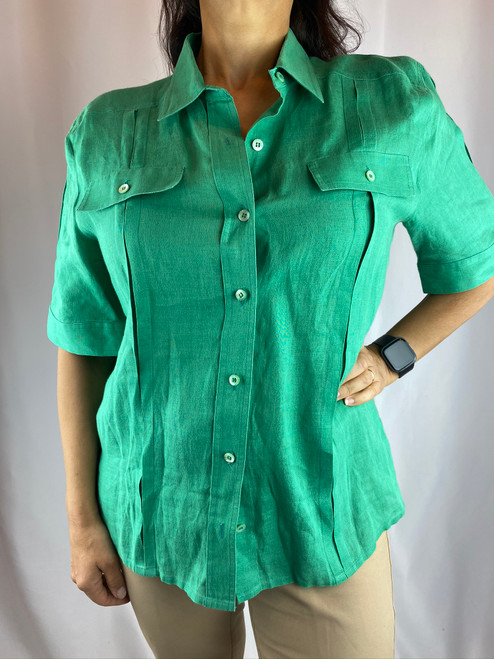 Celine Seafoam Green Linen Button Up Shirt/Top