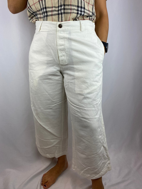 Armani Jeans Women's Wide Leg White Cotton Pants