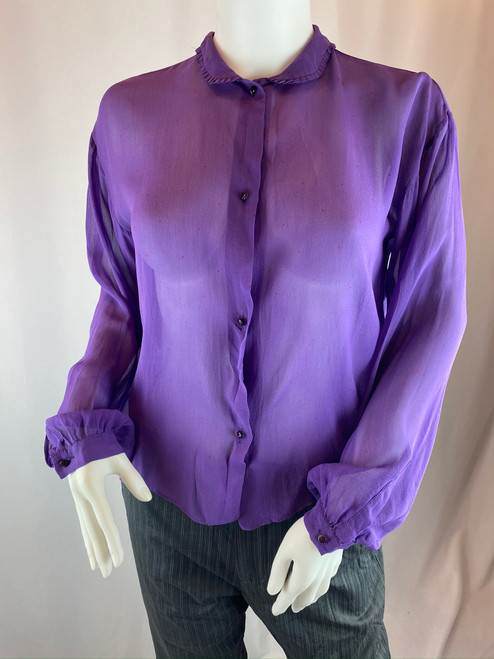 Gianni Versace 80s Vintage Purple Polka Dot Silk Blouse