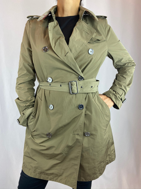 Burberry Light Olive Green Mid Length Trench Coat