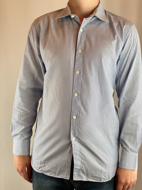 Prada Blue Striped Cotton Button Up Shirt