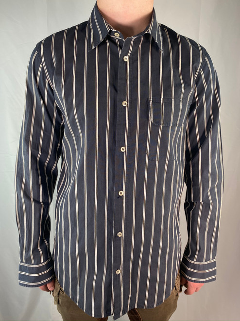Armani Jeans Striped Navy Blue Button Up Shirt