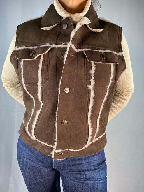 Just Cavalli Brown Faux Sheepskin Vest NWT