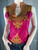 KENZO PARIS Sleeveless Hot Pink Gold Ornate Oriental Print Top