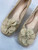 Prada Soft Leather Light Yellow Beige Flower Low Heel Shoes