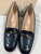 Gucci Black Leather Mini Gold Logo Loafer Heels