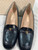 Gucci Black Leather Mini Gold Logo Loafer Heels