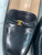 Gucci Black Leather Mini Gold Logo Loafer Heels