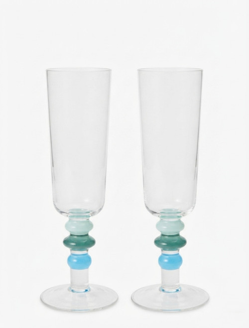 TORI - GLASS FLUTE SET OF  2 - BLUE & GREEN