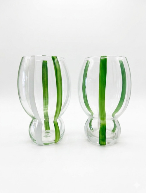 KIMI - WINE GLASS SET OF 2 - GREEN & WHITE