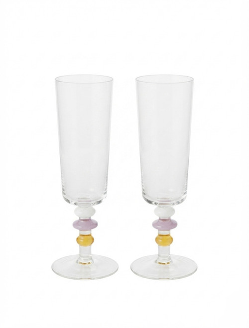 TORI - GLASS FLUTE SET OF 2 - PINK & ORANGE